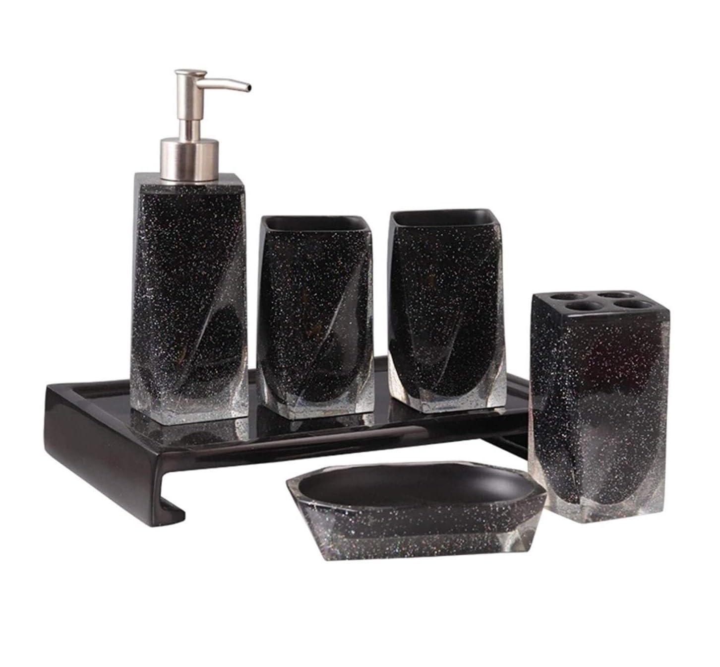 Set Dispensador Jabón Dispensador De Jabón Resina, Juego Accesorios para Baño, Vaso para Gárgaras, Jabonera, Soporte para Cepillo Dientes, 5 Piezas Baño
