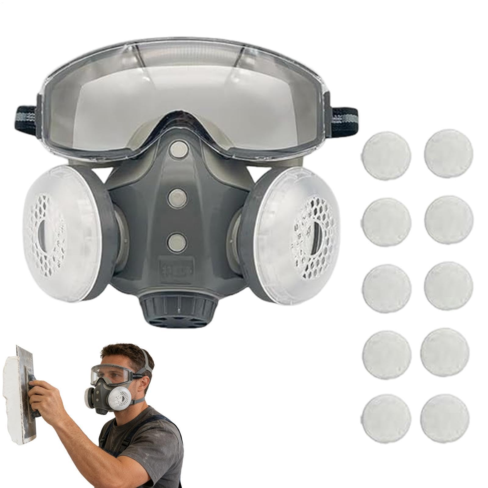 Masque de filtre respiratoire - 330 g, 10 pièces d'éléments, respirateur professionnel | Protection contre la vapeur chimique, travaux agricoles, équipement de chantier, atelier, rénovation, meulage