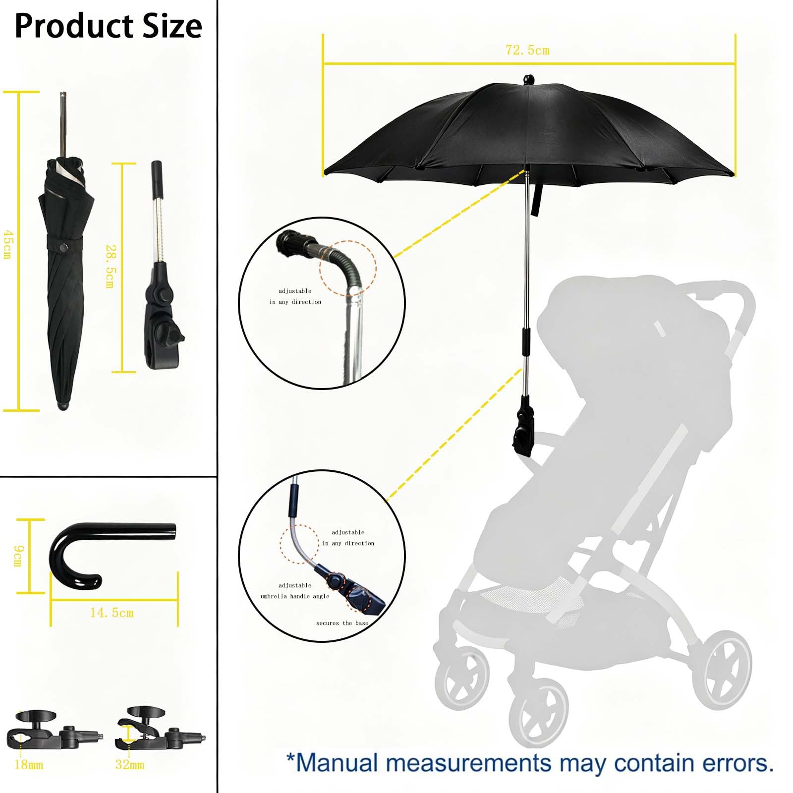 Ombrellone parasole per bambini, UPF50+, per carrozzina, passeggino