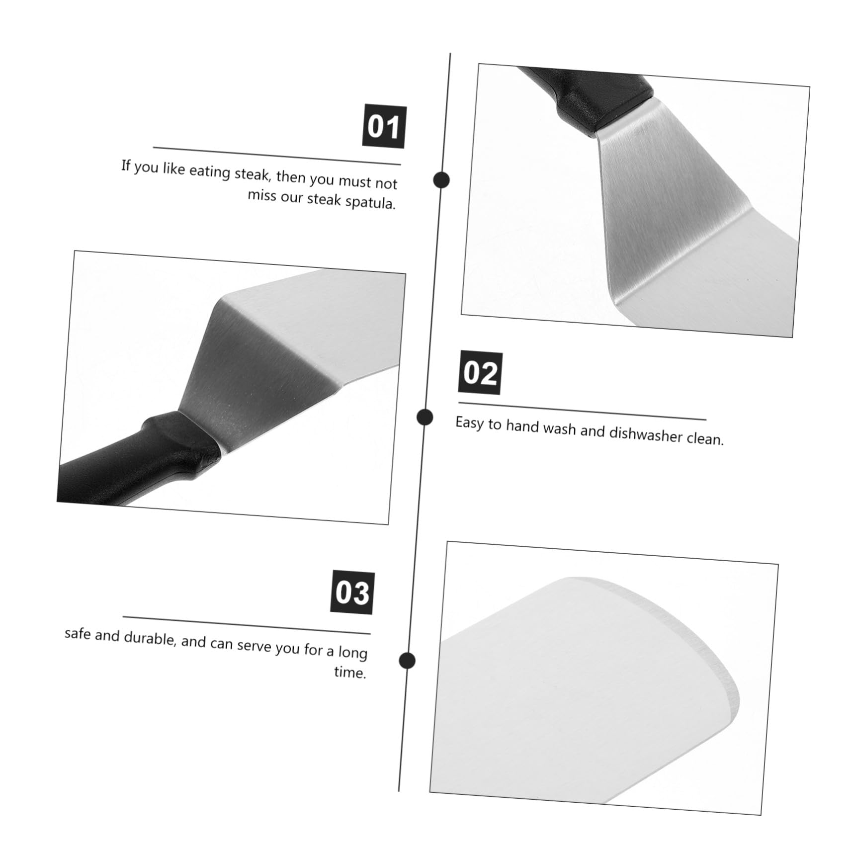 Spatules en Acier Inoxydable 3 Pièces Manches en Plastique Antidérapants, Spatules à Steak et Crêpes, Ustensiles Cuisine pour Maison et Restaurant, Adaptées pour Poêles