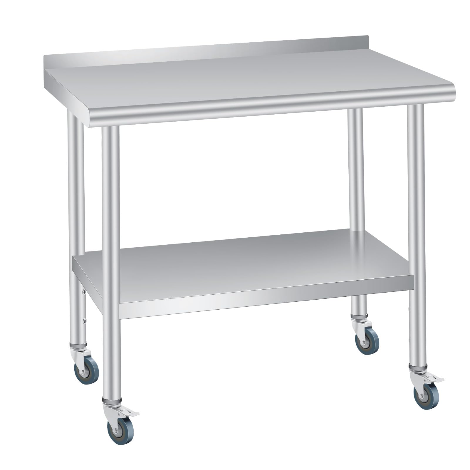 Lidzopas 36 × 24 Inch Heavy Duty Stainless Steel Prep Work Table with Backsplash, Adjustable Undershelf & 4 Locking Wheels, Commercial Kitchen Station for Restaurant, Home & Outdoor Use
