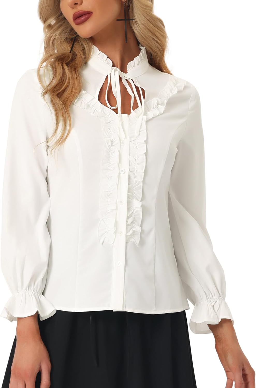 Allegra K Women's Victorian Blouse Vintage Ruffled Long Sleeve Button Up Gothic Shirt Top