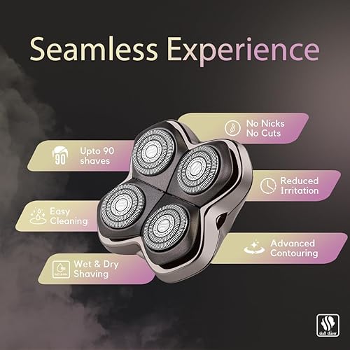 Miniatura 3 de Skull Shaver Baron PRO - Cuchilla de repuesto de 4 cabezales para afeitado en húmedo y seco, diseño de cabezales giratorios, acero inoxidable