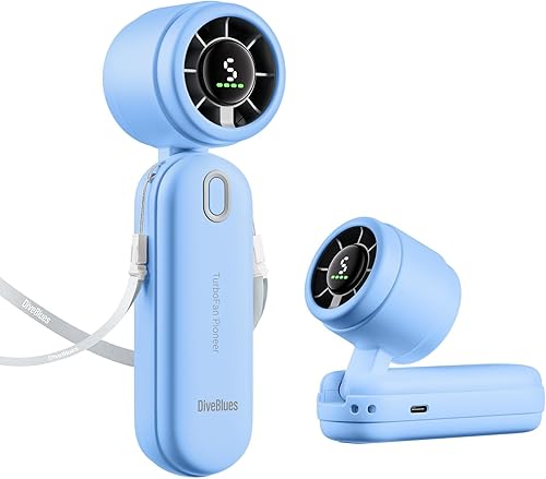 iTurbo - Ventilador turbo de mano, mini ventiladores de mano portátiles plegables, batería recargable, pantalla LED de alta velocidad de 5