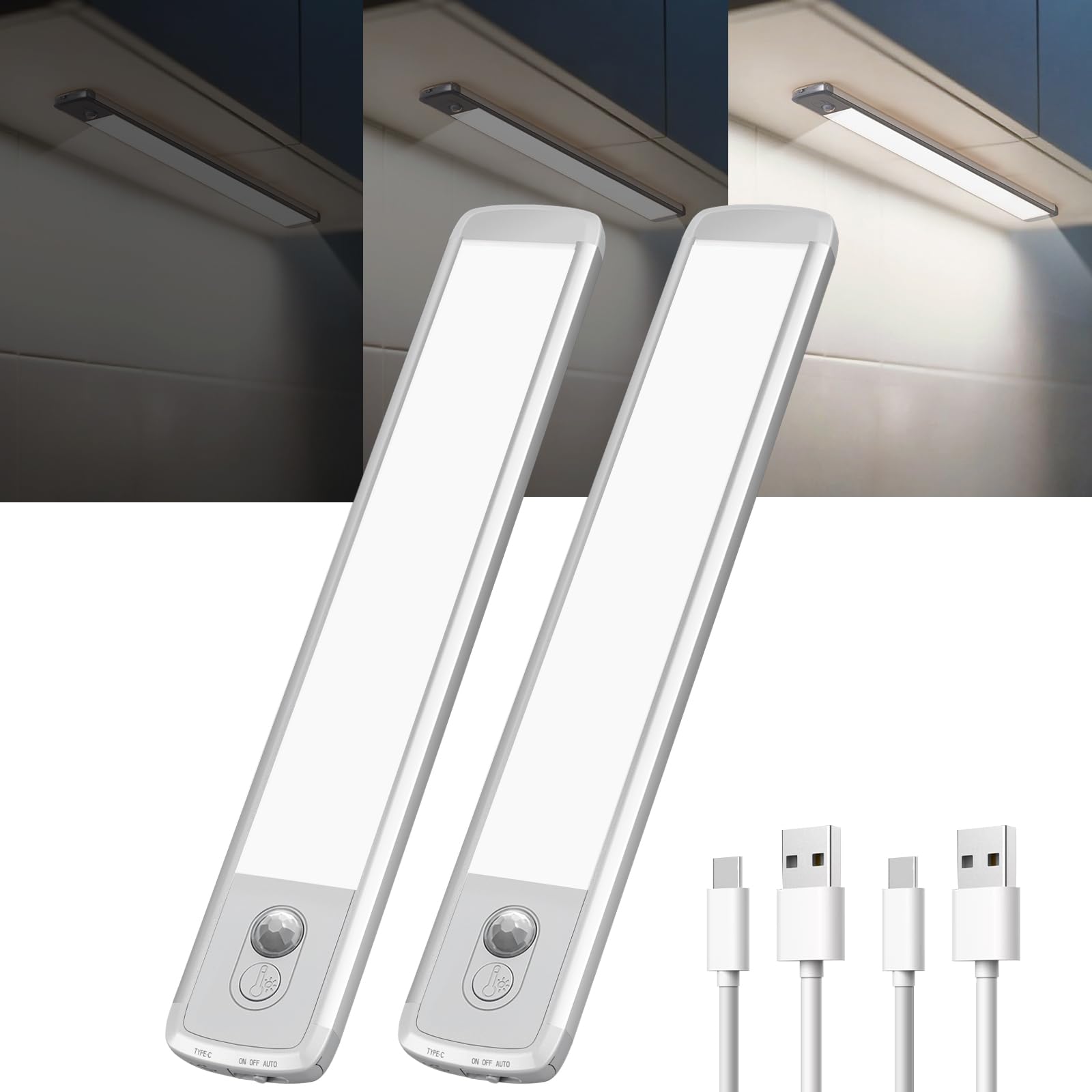 LROLTEF Set van 2 oplaadbare led-lampen met bewegingsmelder voor onder de kast, 21 cm, 1500 mAh, 6500 K, onder de toonbank, voor kast, plank, keuken, trappen, kast