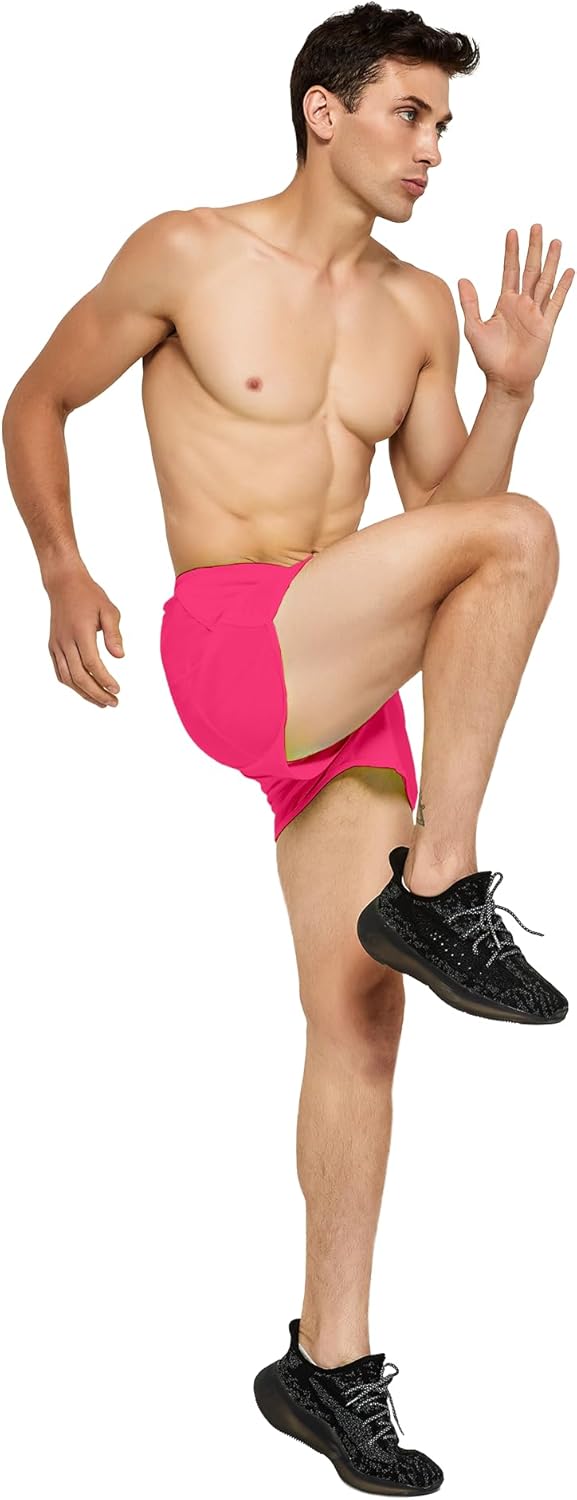 DEMOZU Men's 3" Neon Running Shorts - Bright Split-Leg Racing & Marathon Shorts with Liner for Speed Training - Image 4