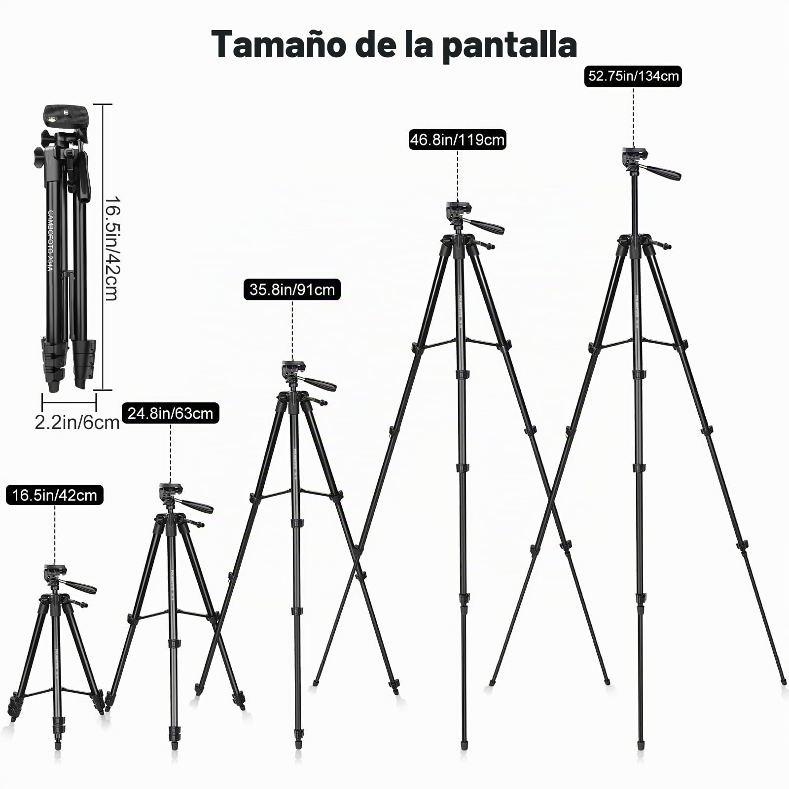 CAMBOFOTO Trípode para Teléfonos Móviles 135 cm, Aleación de Aluminio Ligero con Soporte para Móviles, Compatible con iPhone, Android, Smartphones, Cámaras DSLR y Sin Espejo