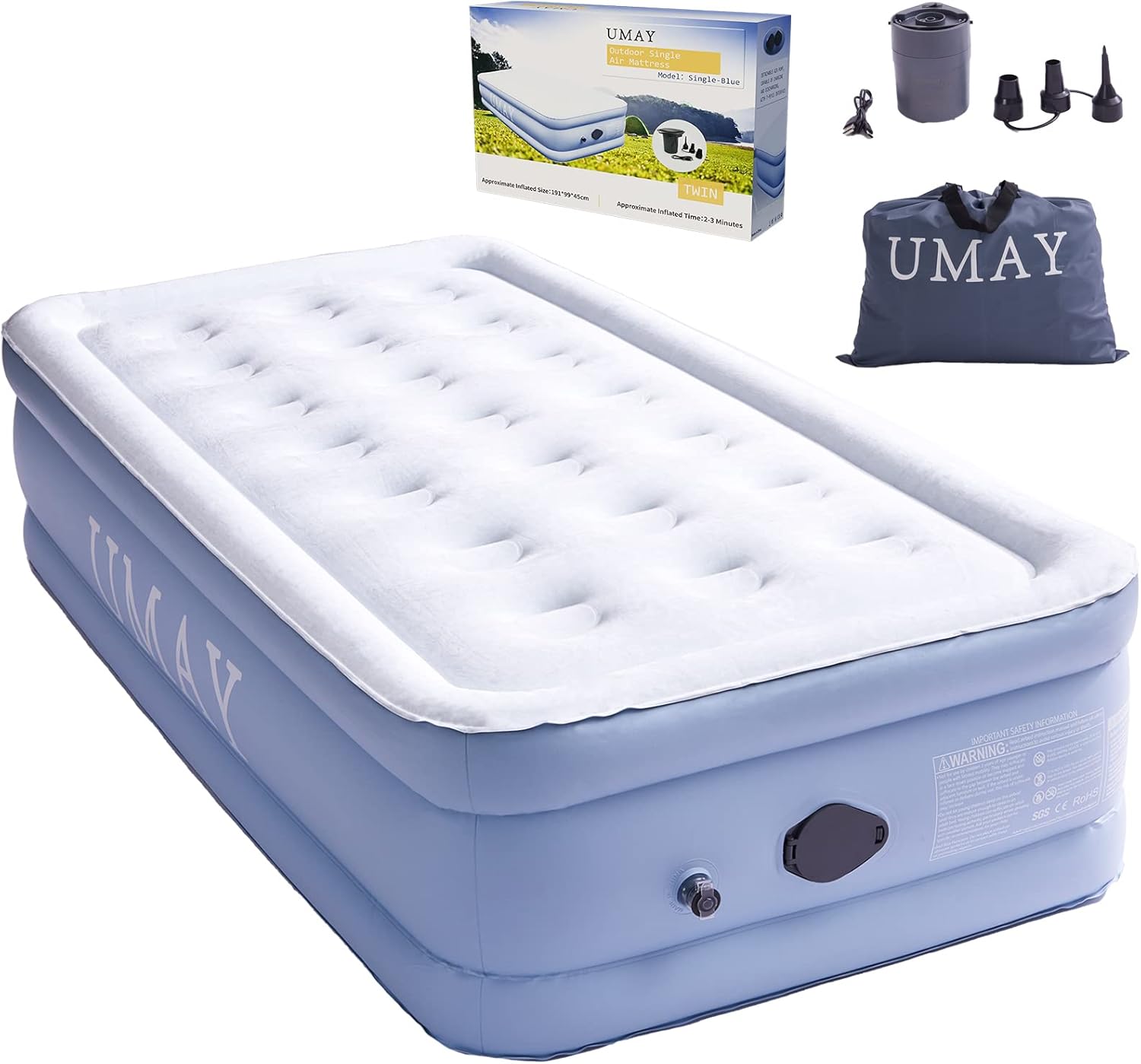 UMAY Twin Air Mattress with Built in Pump, 18" Elevated