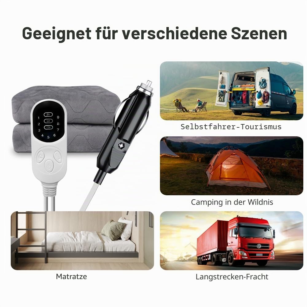 Portable Heated Shawl, 12V Auto Heizdecke 9 Heizstufen Beheizte Reise for Outdoor Reisen Camping Pad 70x180cm/120x150cm/50x150cm(120x150 A)