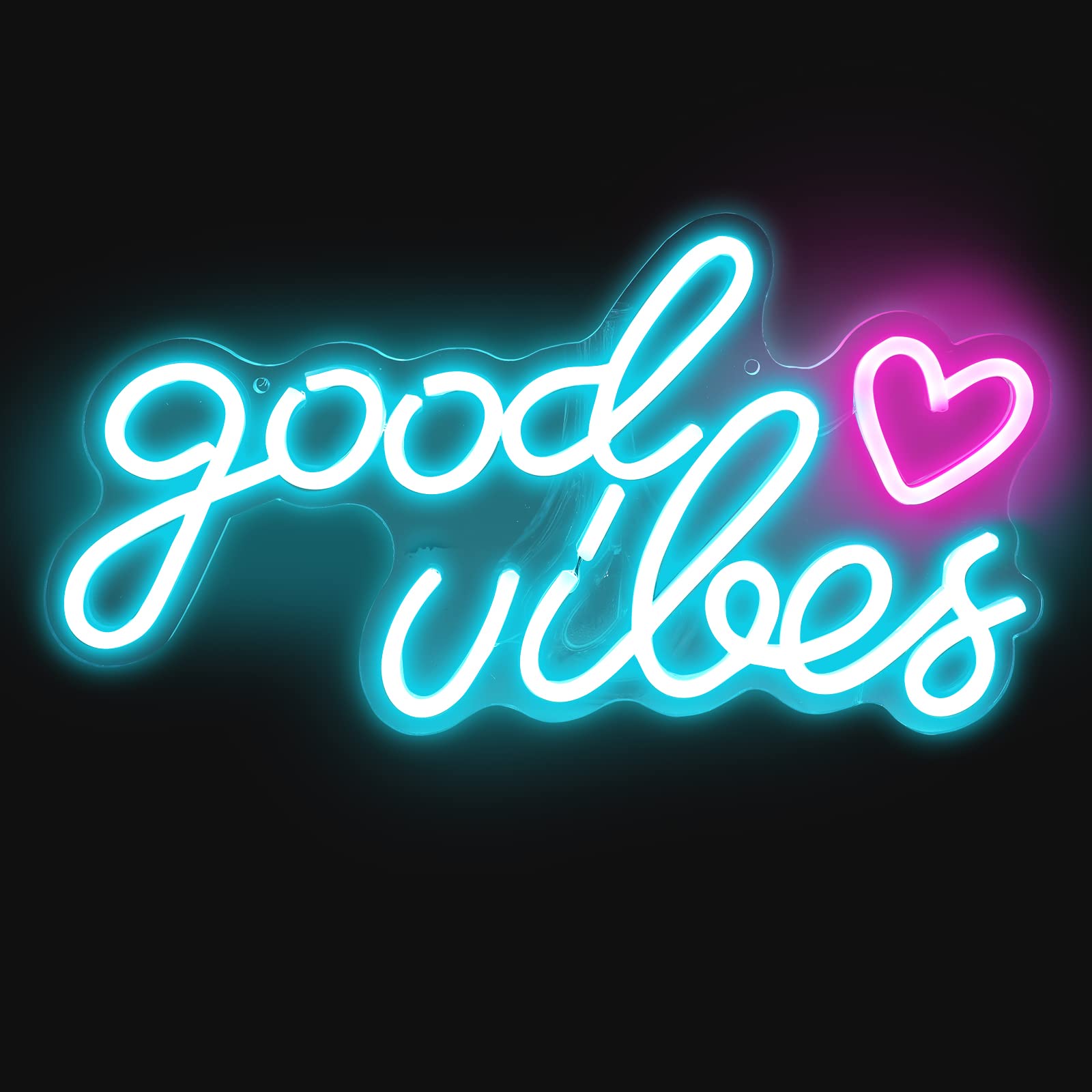 Good Vibes Neon Signs Lights, Led Neon Light Sign with Acrylic Board Goodvibes Neon Word Art Neon Sign Wall Decor USB for Bedroom, Cafe, Game gaming Room, Bar, Wedding, Party, cave