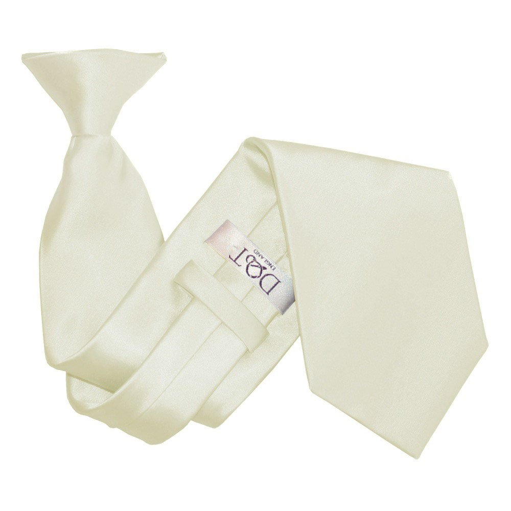 Dqt Men's Ivory Plain Satin Clip-On Tie - Pre-Tied Necktie For Wedding, Business, Uniform, Security & Formal