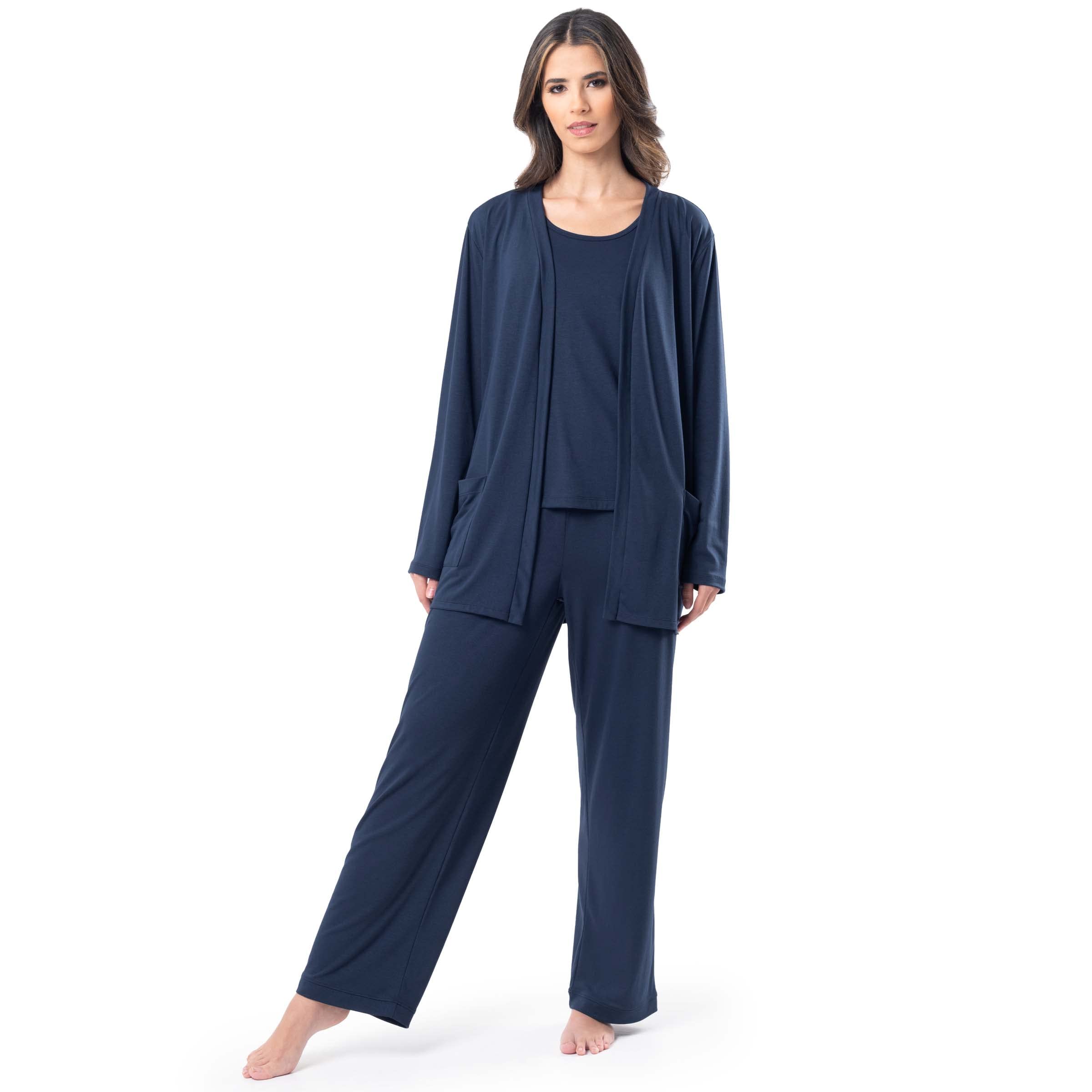 womens Breathable Tank Top, Pant, and Cardigan Sleep Set