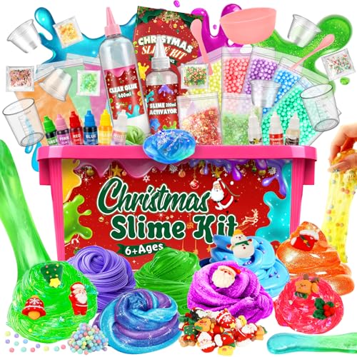 YOOHBERRYS Slime para Niñas, Slime Kit Esponjoso con Temática de Navideña, Kit Slime con 6 Colores, 3 Aromas y Decoración de Navideña, Manualidades para Niños Mayores de 6 Años