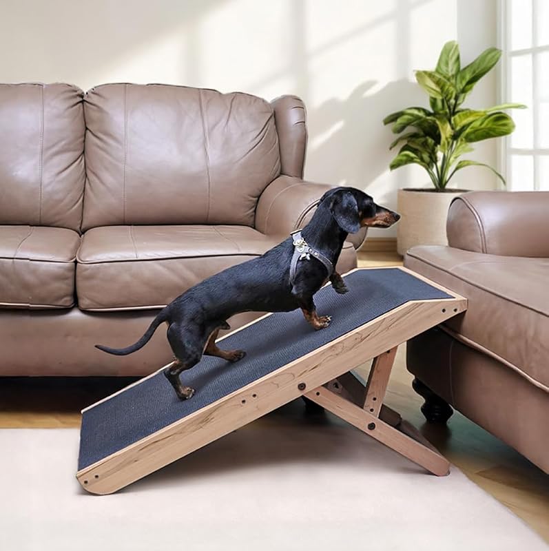 Dog Ramp for Couch - Furniture Quality Solid Maple - with Anti-Slip Grip & Landing Platform - Adjustable Dog Ramp 14" to 21" - Couch Ramp for Dogs up to 150lbs - Made in North America