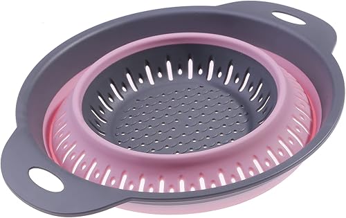 Vista 45 de Sevenfly 1 colador plegable, colador plegable, colador de cocina que ahorra espacio, colador plegable de silicona de grado alimenticio con asa, Azul