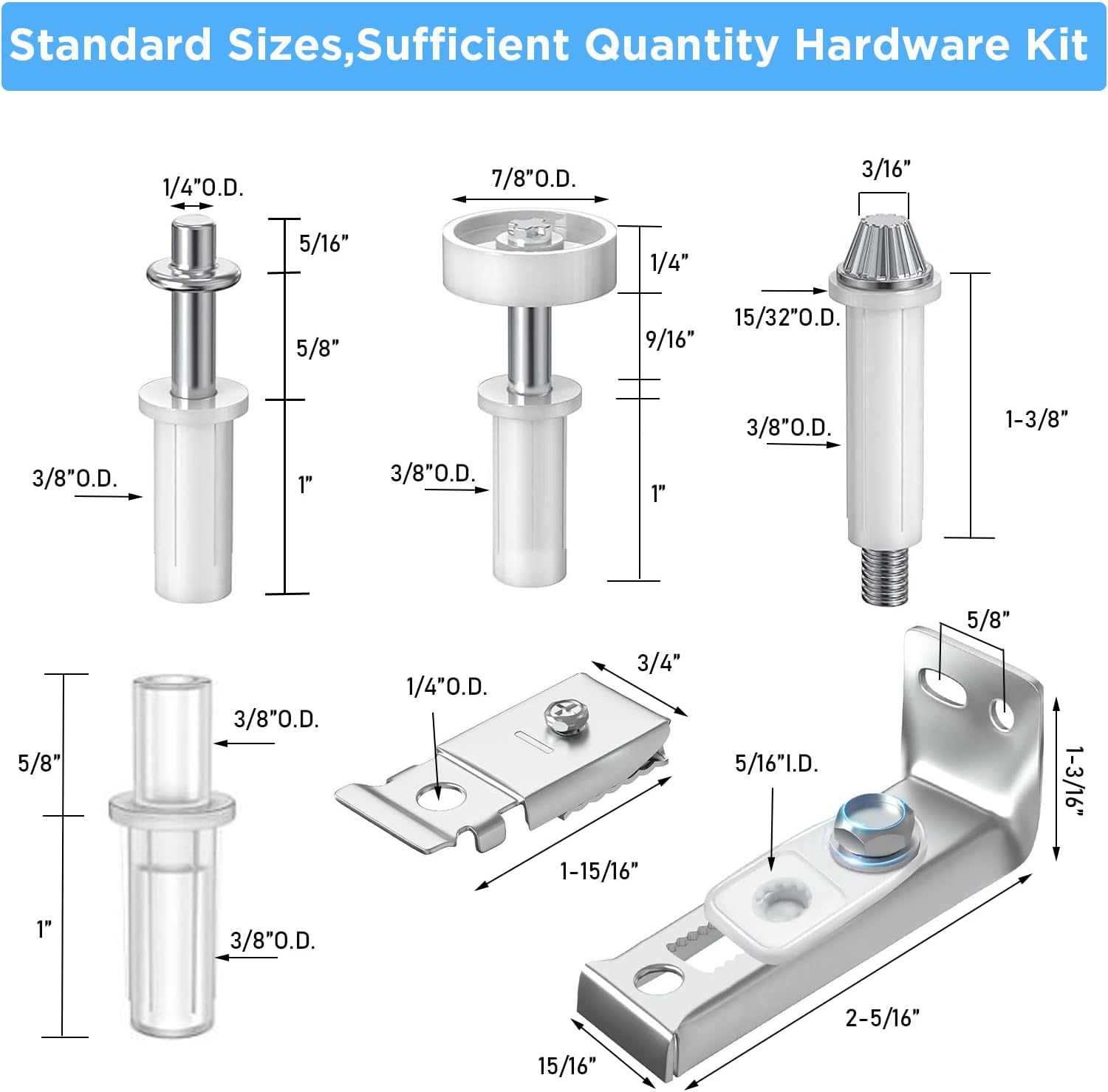 2 Pack Bifold Door Hardware Repair Kit - Bifold Closet Door Hardware Replacements Tools for 7/8" to 1" Sliding Door Track, Bifold Door Parts Include Top & Bottom Bracket, 3/8" Pivot, 7/8" Guides Wheel