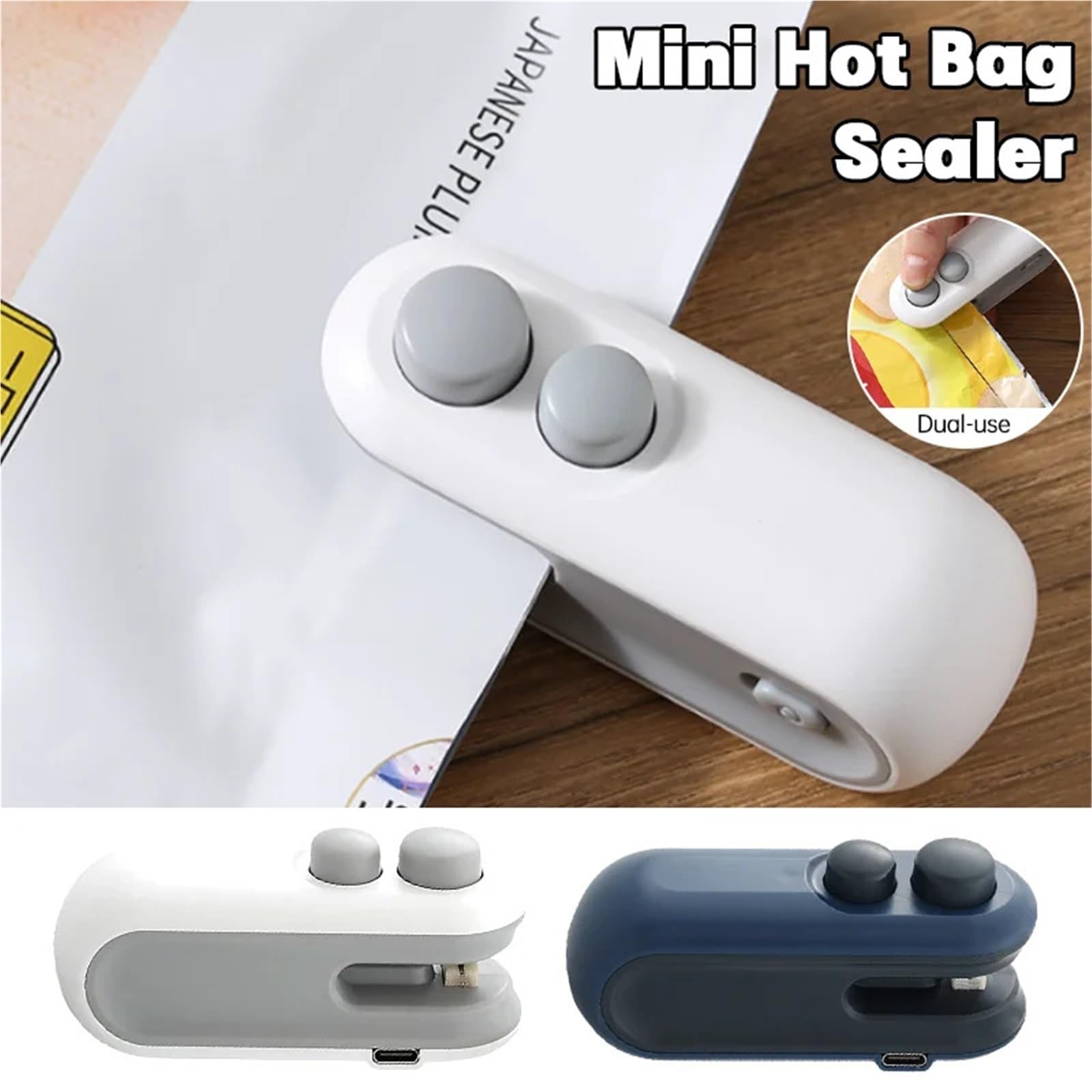Sellador al vacío, mini máquina de sellado de bolsas de calor eléctrica, bolsas selladoras de paquetes 2 en 1 de plástico de mano (blanco)
