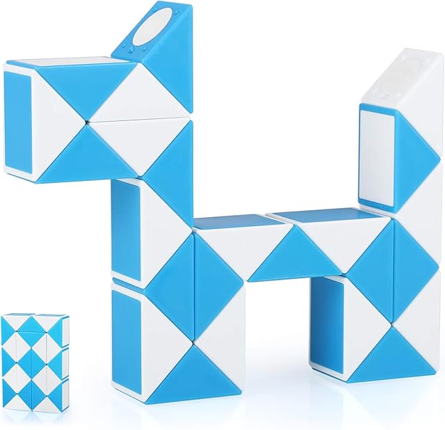 Coolzon Magic Snake Cube, 24 Parts 3D Puzzle Toy Snake Puzzles Magic Ruler Twist Puzzle Toy Christmas Stocking Fillers for Toddlers Kids Boys Girls & Adults, Blue