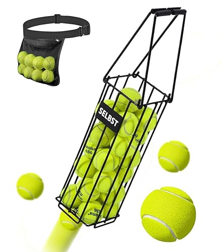 Miniatura 7 de Selbst Tolva de pelota de tenis, cesta de pelotas de tenis, colector portátil de pickleball con bolsa de transporte de malla, recogedor
