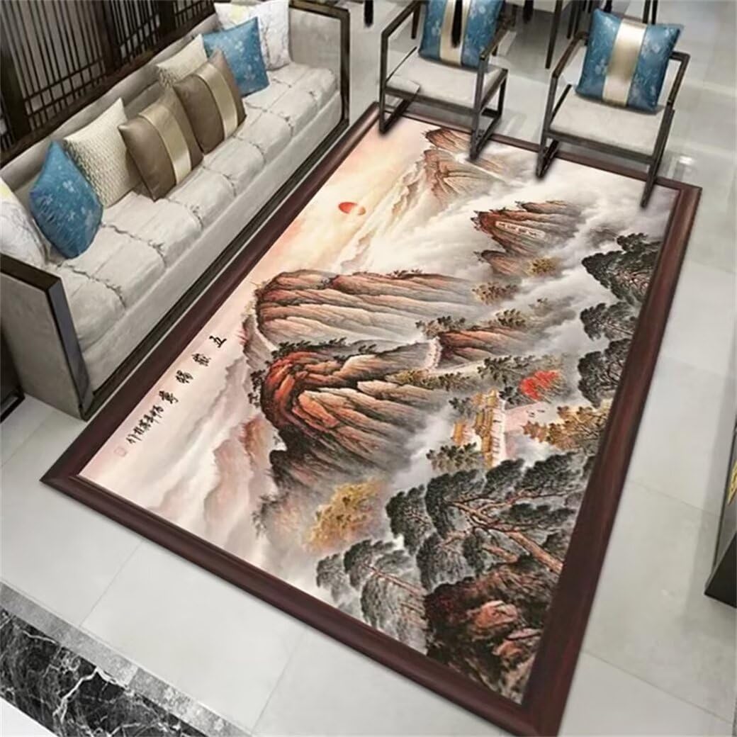 Tapis de salon gris 120x120cm créez un coin éveil pour bébé au motif paysage