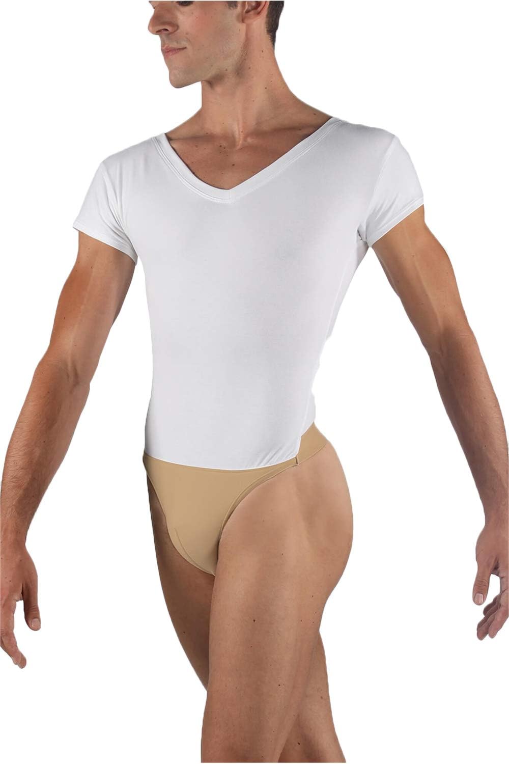 Ivan Boy's V-Neck Leotard with Built-In Dance Belt,WM125CWHTI,White,Intermediate