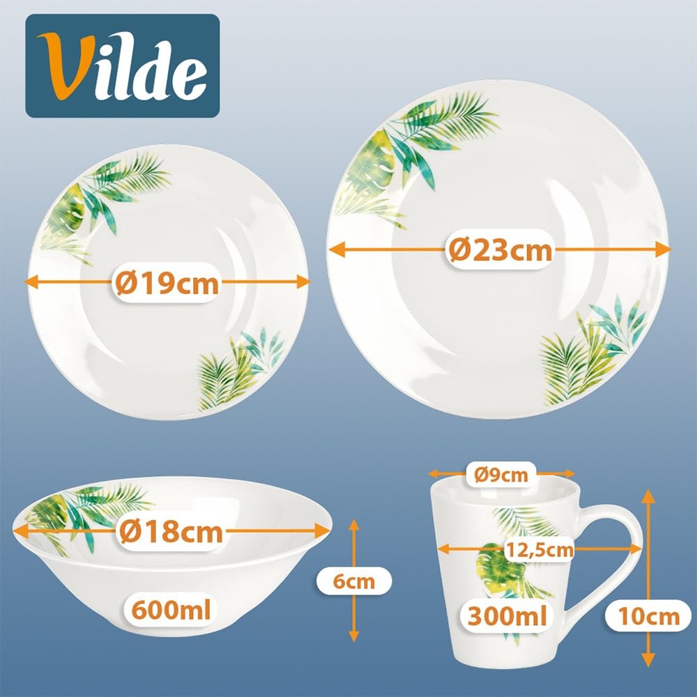 Vilde Zastawa stołowa 16-częściowy, biała porcelana z motywem roślinnym, dla 4 osób
