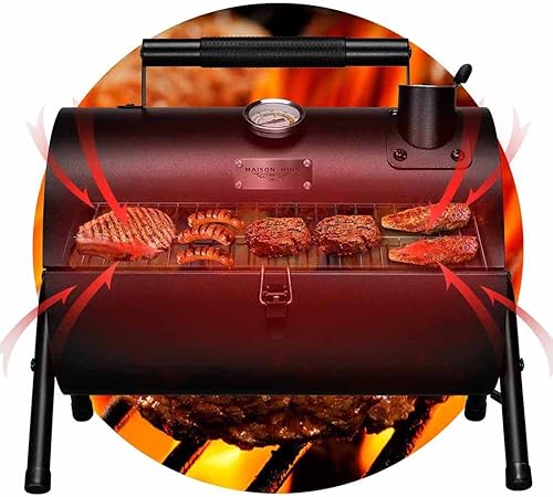 Miniatura 4 de MAISON HUIS Barbacoa de carbón portátil ajustable, multifuncional, metálica, pequeña, para barbacoa, ahumador, para senderismo al aire libre (Negro)