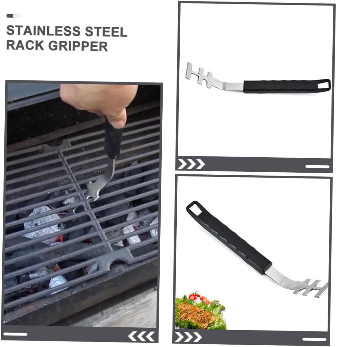 Stainless Steel Grill Grate Lifter Gripper Anti-scald 3 Piece