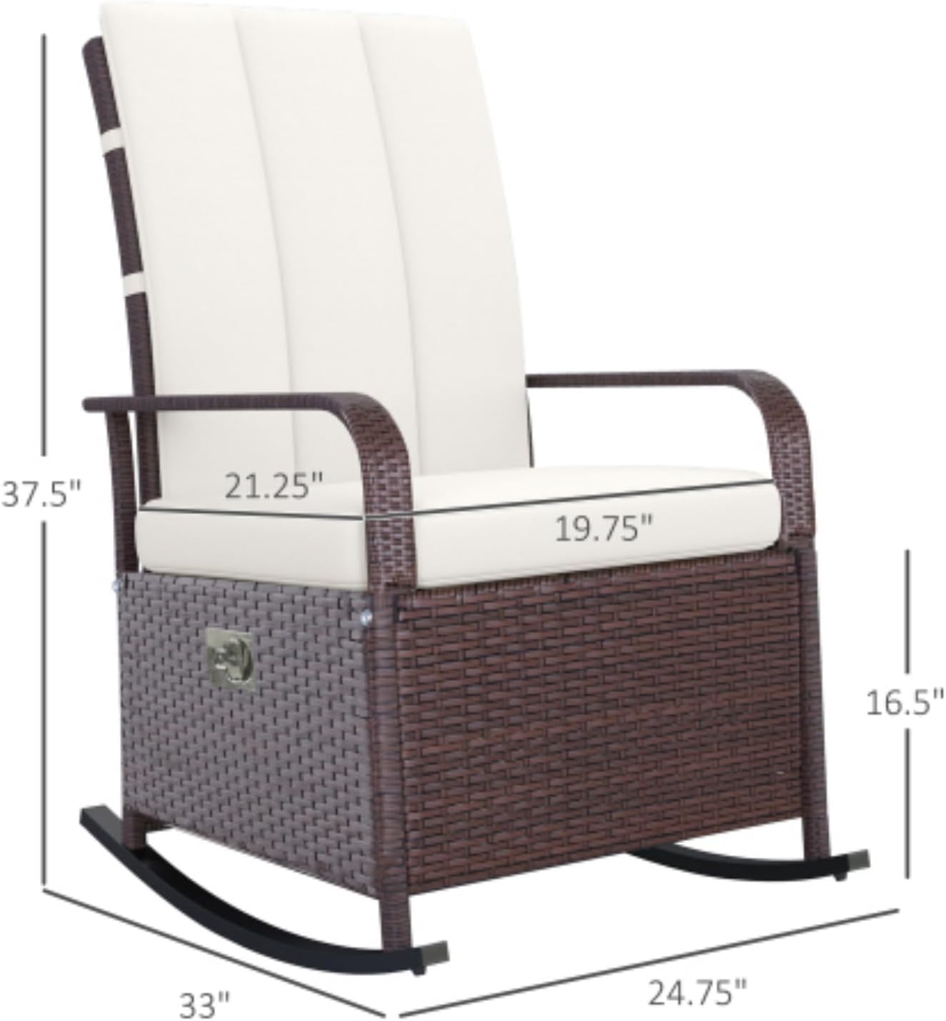 Wicker Outdoor Rocking Chair, Patio Lounge Chair with Adjustable Backrest, PE Rattan Lounge Chair with Adjustable Footstool and Cushions for Garden, Backyard, Porch, Beige