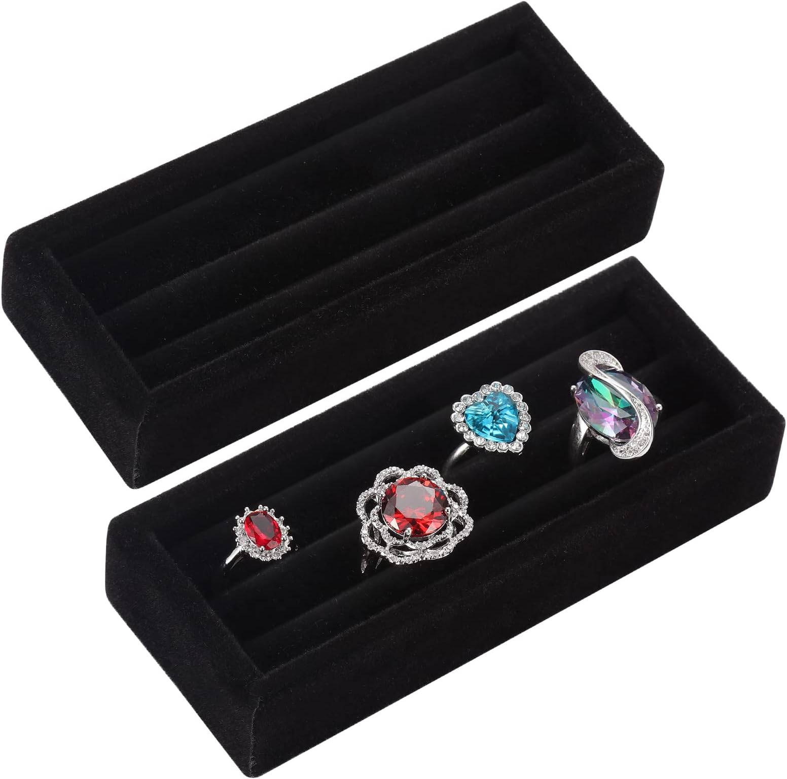 Warmhm 5pcs Black Velvet Ring Display Tray Foams Earring Storage Box