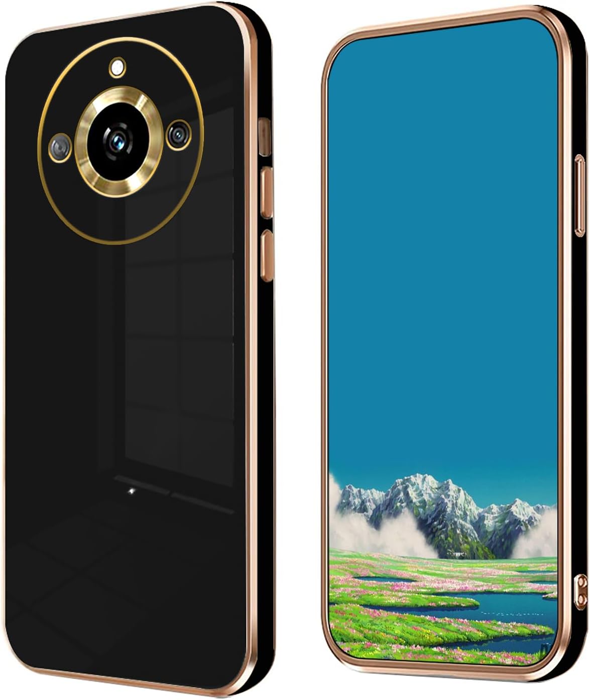 Compatible with Realme 11 Pro Plus Case Silicone Pink, Plating for Realme 11 Pro Plus Phone Case Shockproof Thin and Soft Cover (Black) …
