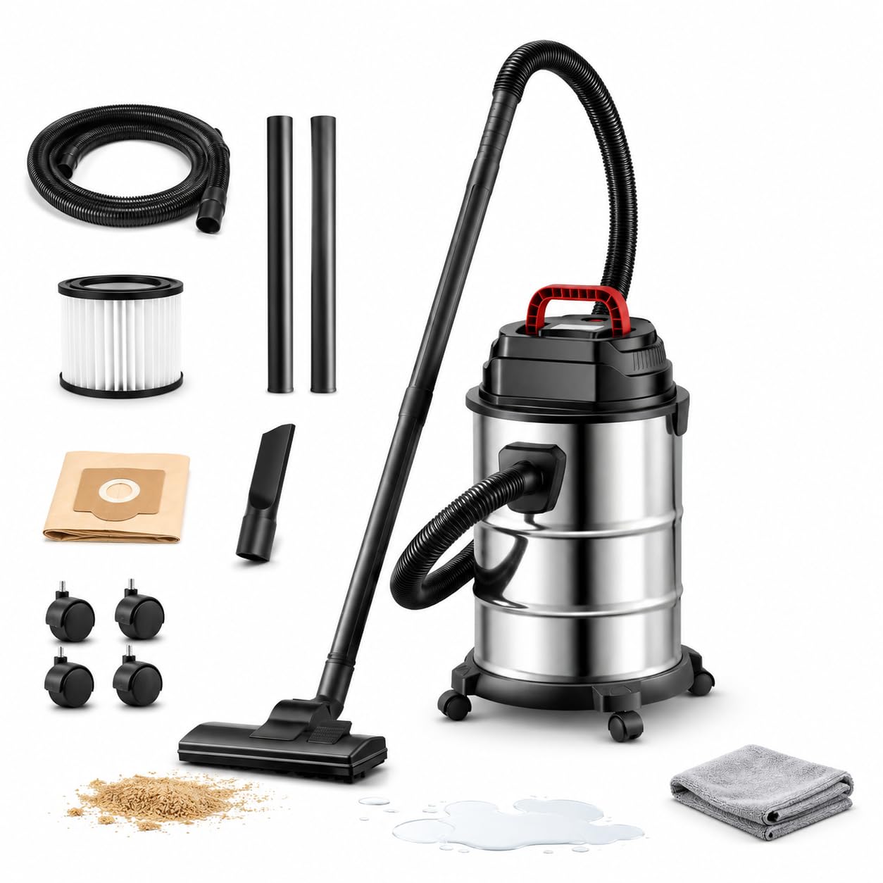 Aspiradora en húmedo y en seco, 18 L, 1500W, Cable de 4 m