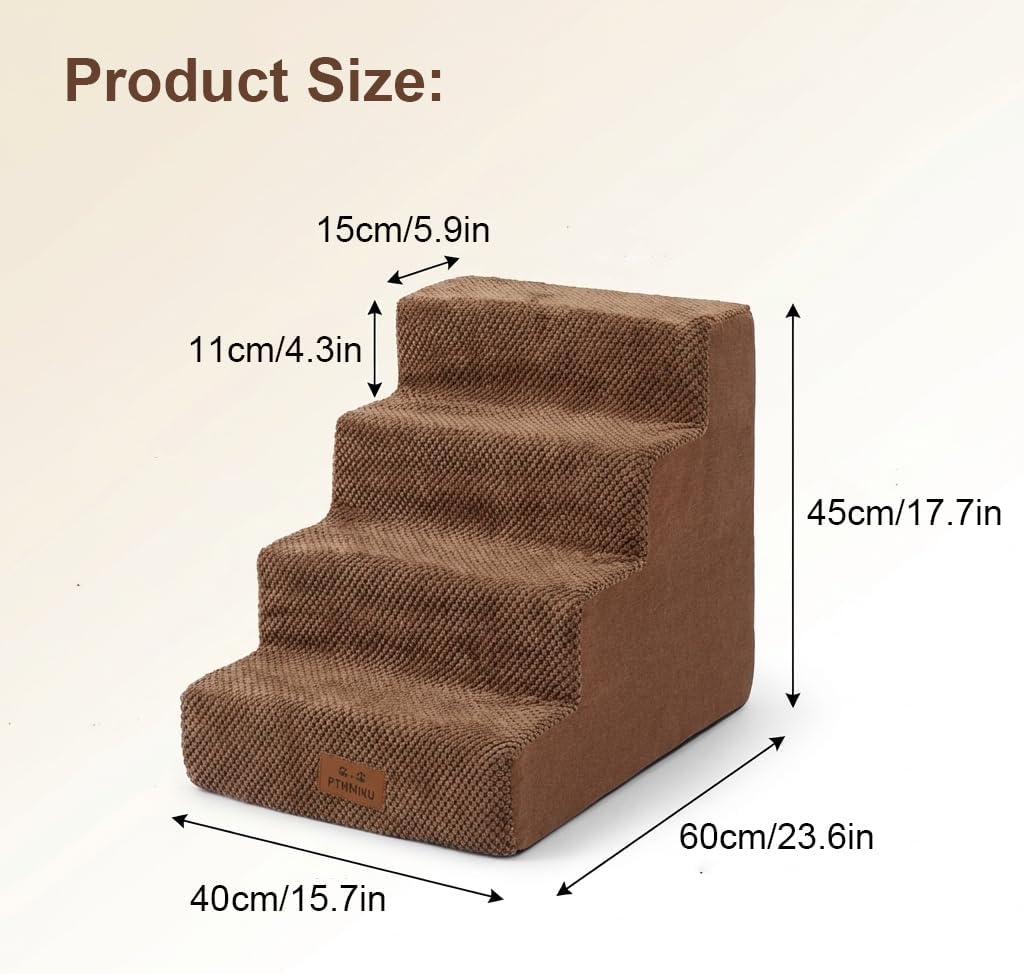 2 Pack Dog Stairs for Small Dogs 4-Step Pet Stairs for Bed Couch Chair Stool Non-Slip Pet Steps for Puppy Small Dogs Cat Older Pet Brown 17.7" H