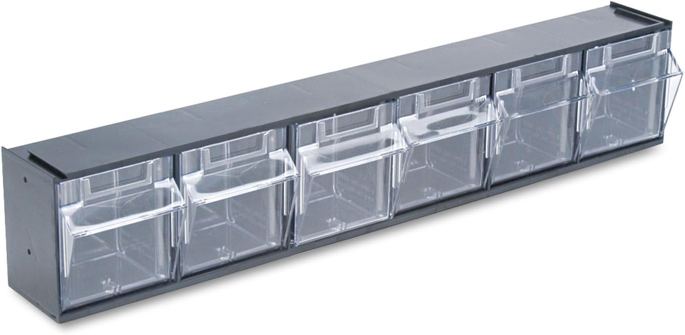Deflecto20604OPU Six-bin horizontal tilt bin storage system, 23-5/8w x 3-5/8d x 4-1/2h, black