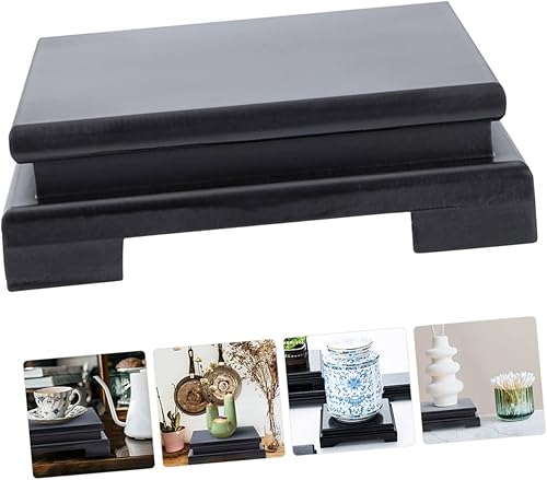 Miniatura 7 de YARNOW Base cuadrada circular de madera asiática decoración jarrón de piedra estante de exhibición Decoración del hogar Base de madera Soporte de