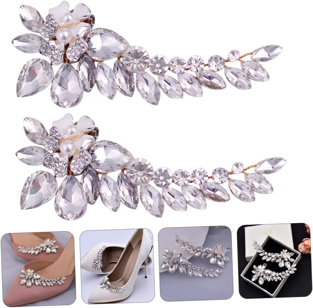 BESTYASH 1pair Removable Rhinestone Pearl Wedding Shoe Buckles Decorative Shoe Adornments for Bride Suitable for Parties Daily Wear Materials