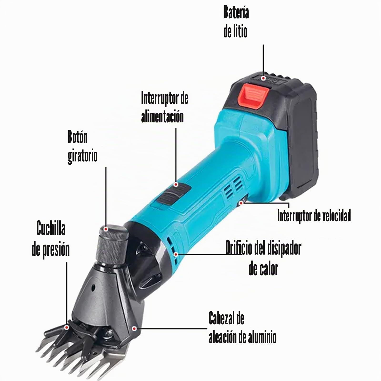 Máquina De Esquilar Eléctrica Inalámbrica, 600w De Potencia, Equipada Con 2 Baterías, Ajuste De 6 Velocidades, Cuchilla De Acero Inoxidable De 13 Dientes, Adecuada Para Esquilar Lana De Oveja Y Cabra