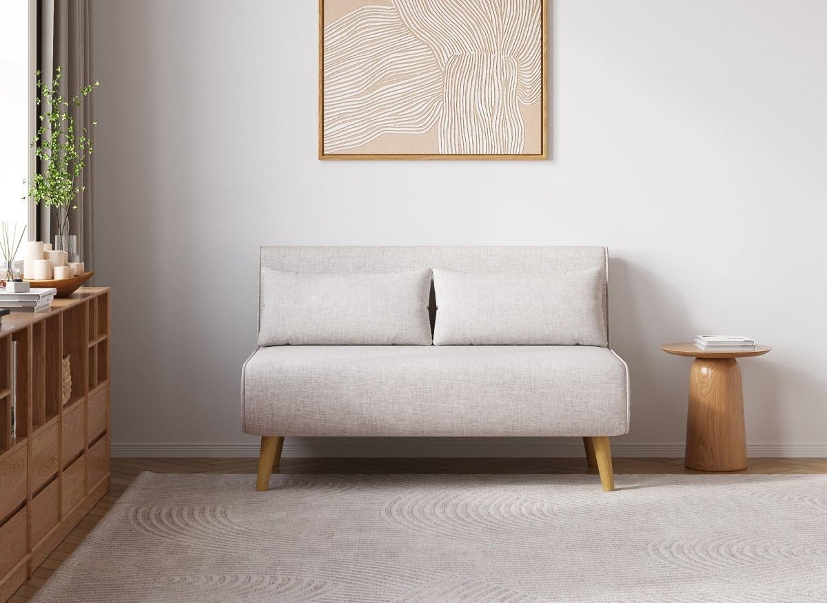 DecoInParis Canapé clic clac 2 Places en Tissu Beige Tonka