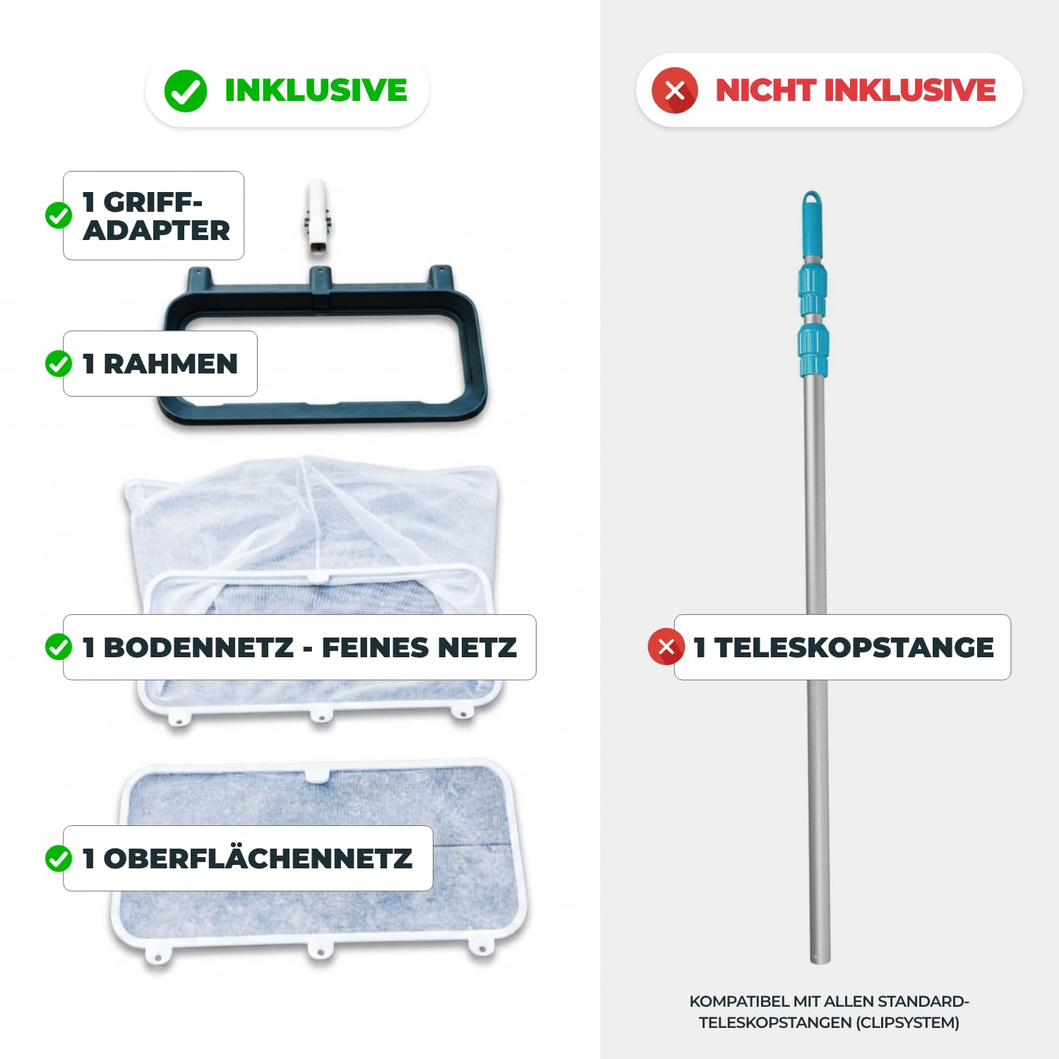 NODI Net+ | Professioneller 3-in-1 Poolkescher | Poolboden, Oberfläche & Unterflur-Rollladenkasten | Belastbarkeit 32 kg | Austauschbares Netz | Nachhaltig & Wirtschaftlich
