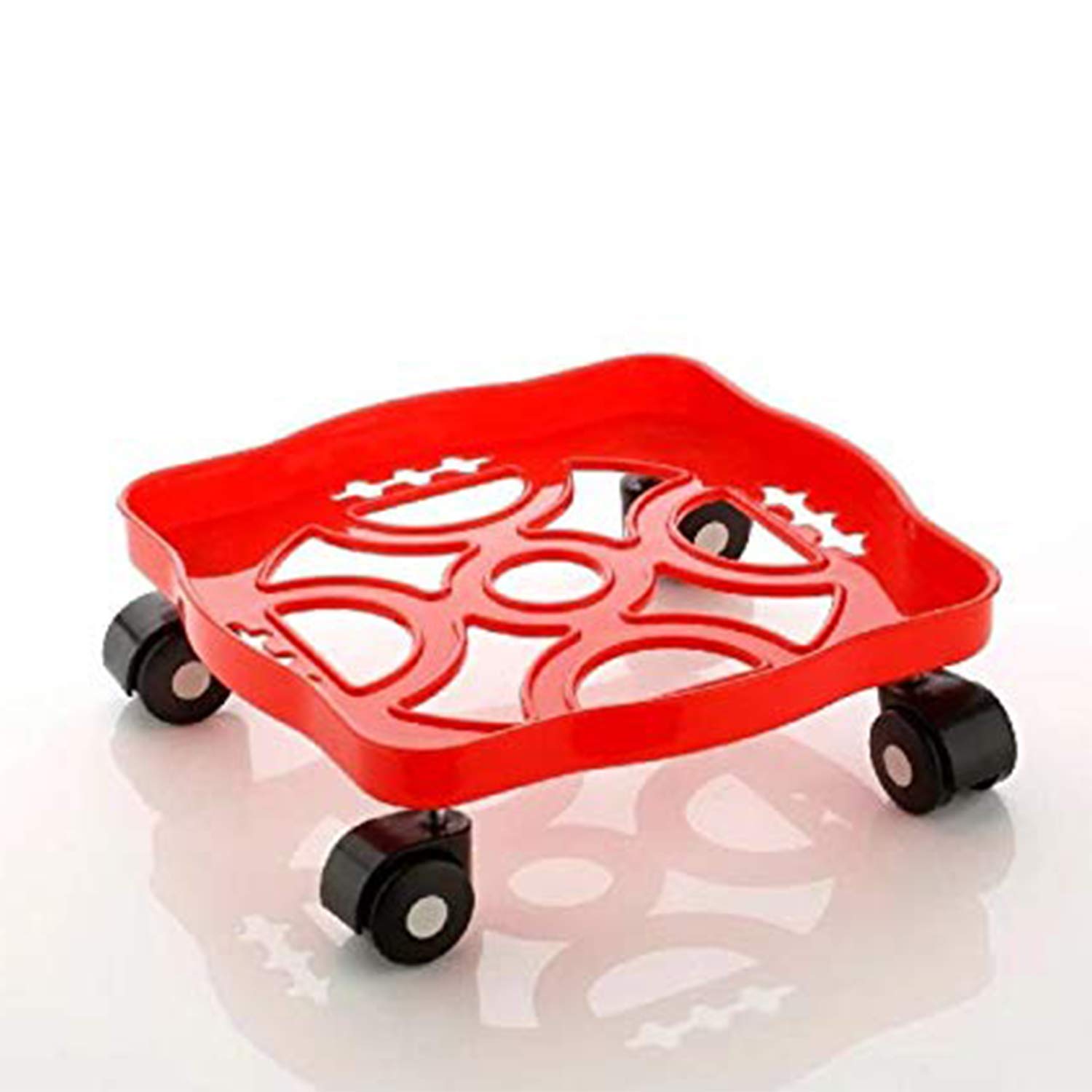 Blue Denko * Round Shape Plastic Gas Cylinder Trolley Stand with Wheels (1 Pcs, Red Color)