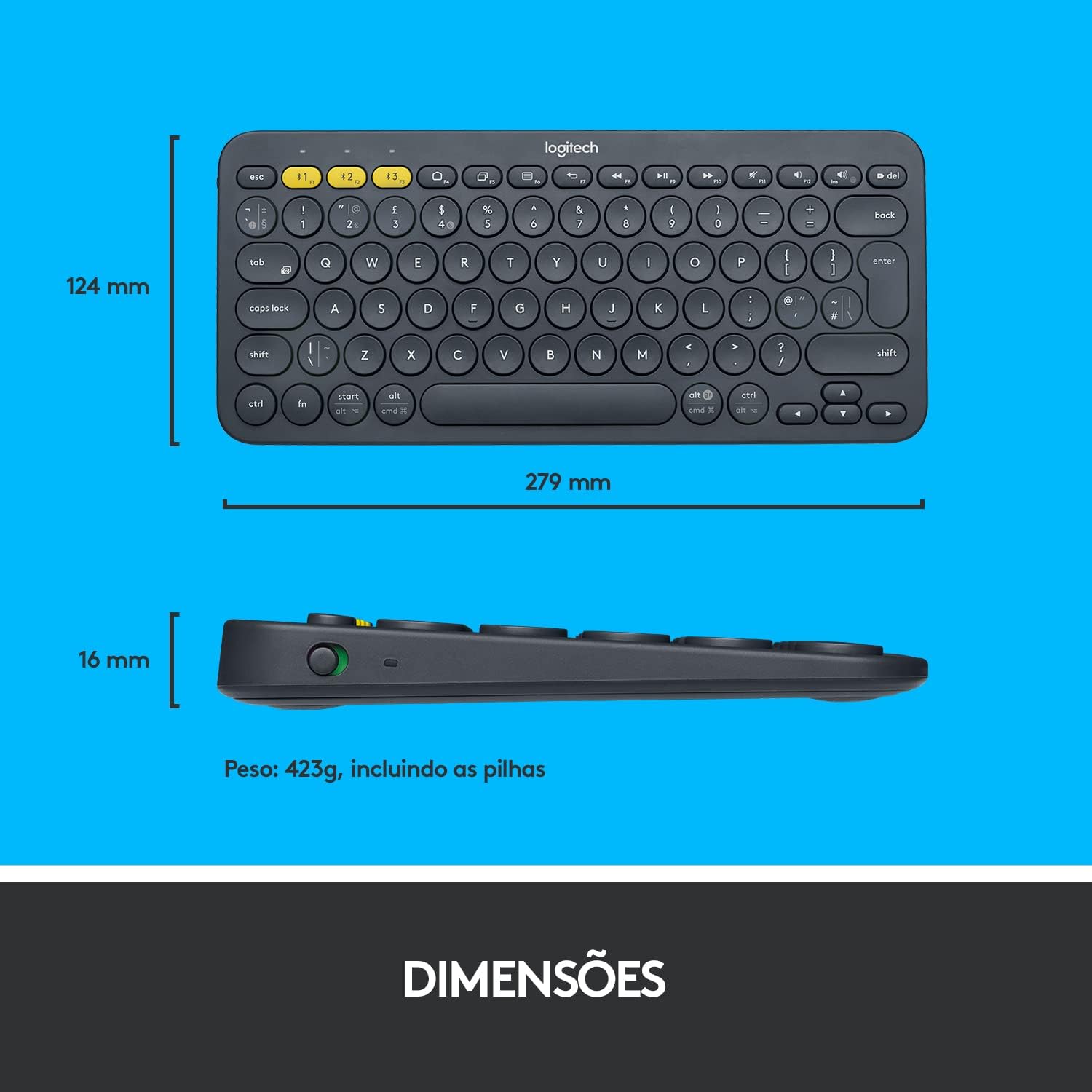 Teclado sem fio Logitech K380 com Conexão Bluetooth Easy-Switch para até 3 dispositivos e Pilha Inclusa - Compatível com PC, Mac, Chrome OS, Android, iOS e Apple TV - Cinza