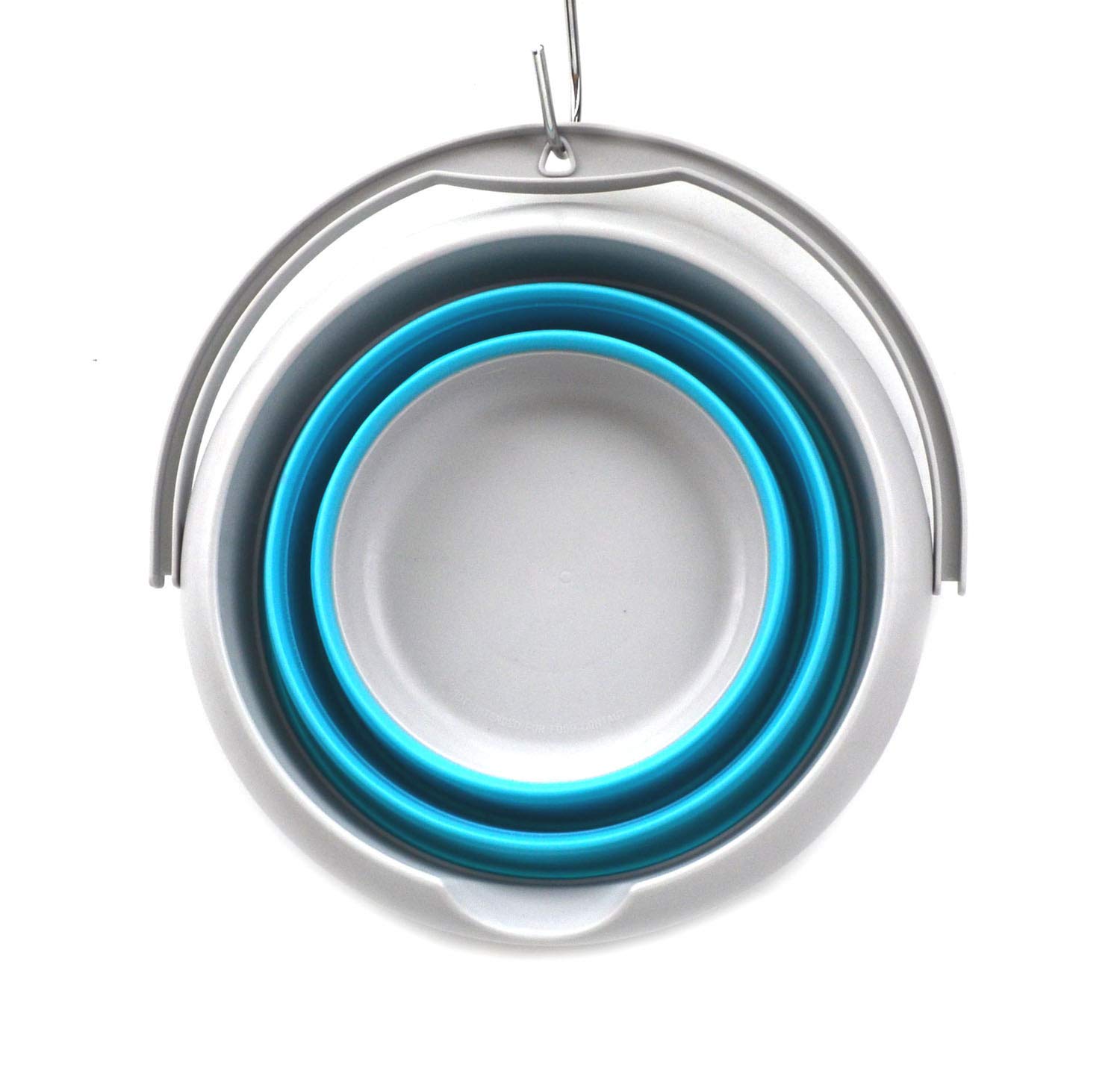 SAMMART Seau en plastique pliable de 5 l - Baignoire ronde pliable - Seau à eau de pêche portable - Pot d'eau d'extérieur peu encombrant (rond de 5 L, gris/bleu vif)