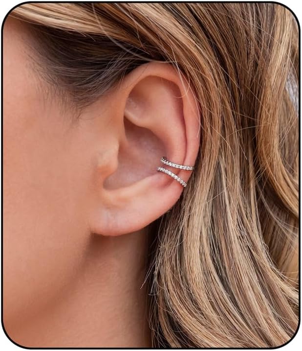 Fake Hoop Earrings CZ Cubic Zirconia Cartilage Earring 925 Sterling Silver Earrings Ear Cuff Huggie Dainty Minimal Conch Piercing Non Pierced Ear Pods Clip on Earrings for Women