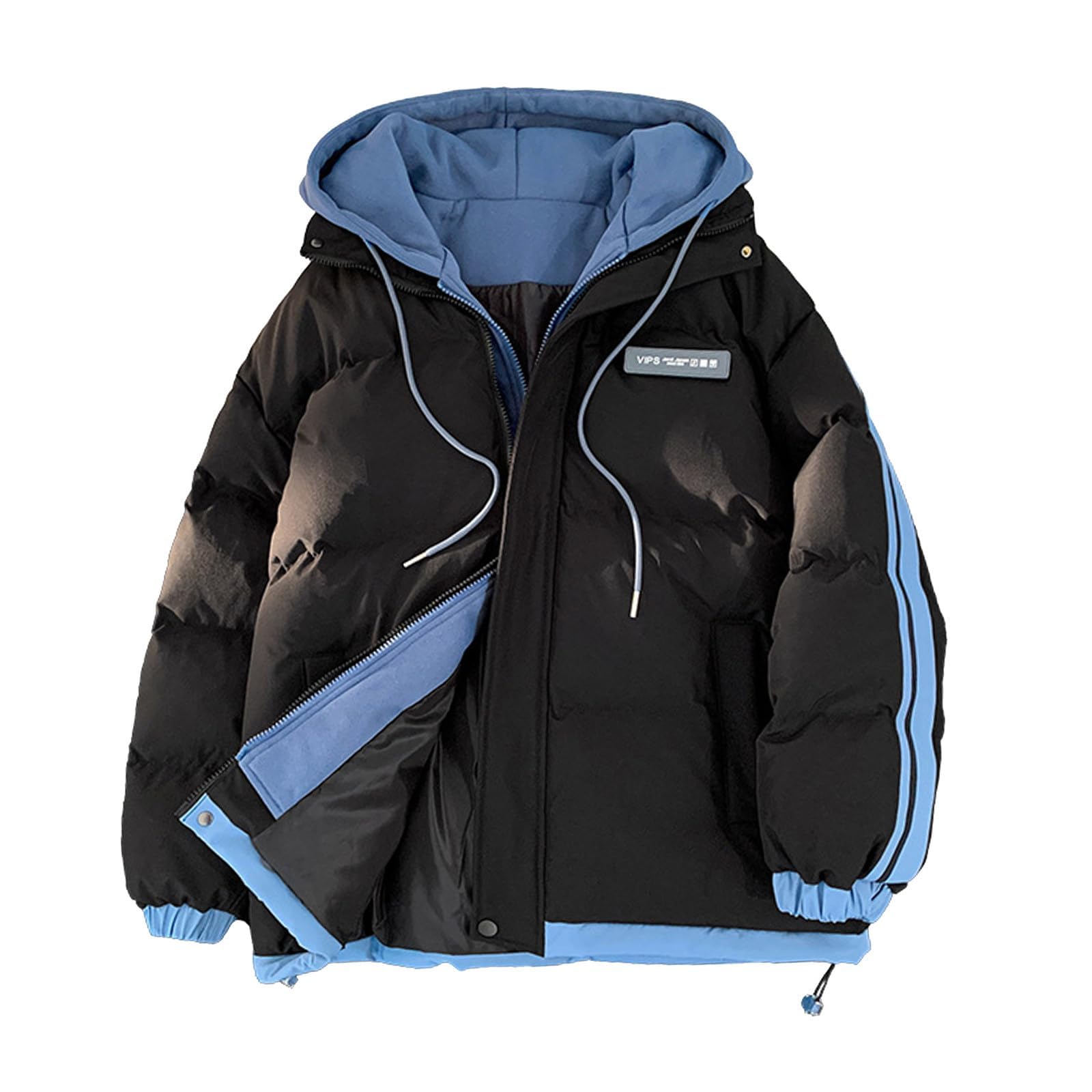 Giacca invernale da uomo Giacca trapuntata termica spessa con cappuccio Piumini allentati Blocchi di colore Inverno con tasche Y2K Streetwear Puffer Confortevole Giacche con cappuccio Cappotto