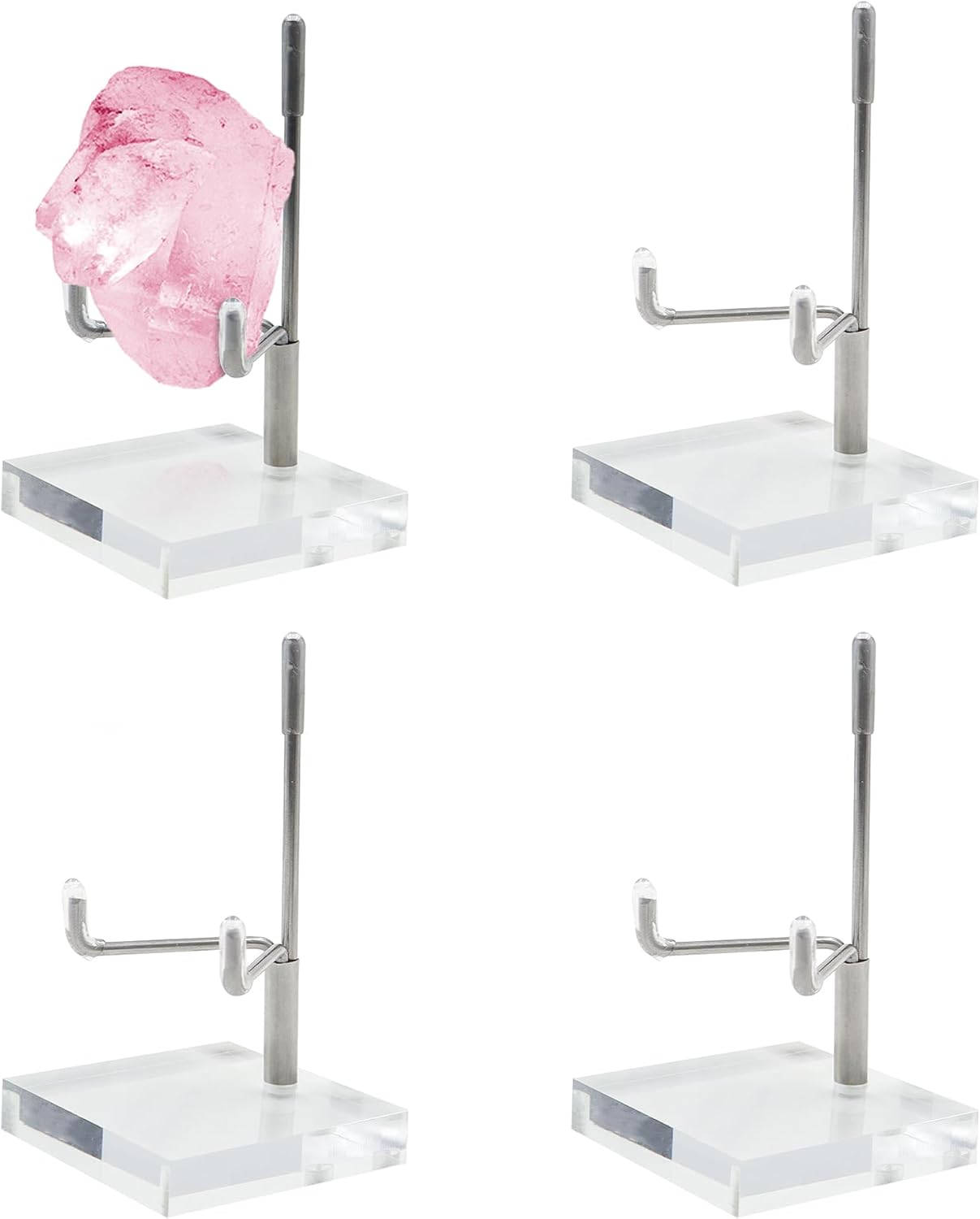 4 PCS Adjustable Metal Arm Rock Display Stand, Acrylic Crystal Holder