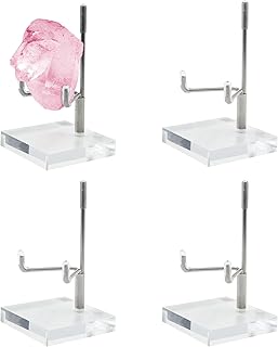 ORNAROVI 4 PCS Adjustable Metal Arm Rock Display Stand, Acrylic Display Stands with Acrylic Base, Clear Crystal Holder for...