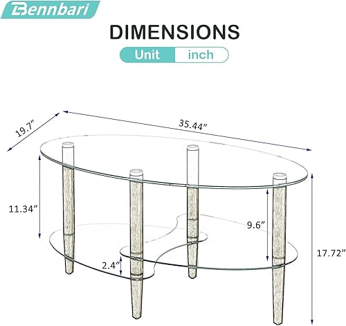 Miniatura 2 de Mesa de centro de vidrio ovalada, mesa de té de vidrio templado de 3 niveles, moderna mesa auxiliar de vidrio ovalada, mesa de vidrio de 3 capas con