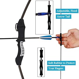 45 Youth Bow and Arrows Set for Kids 8-12 Teens Recurve Archery Beginner Gift Longbow Kit 9 Arrows, 4 Target Face Toy for Backyard Game Age 12-14 14-16 Black