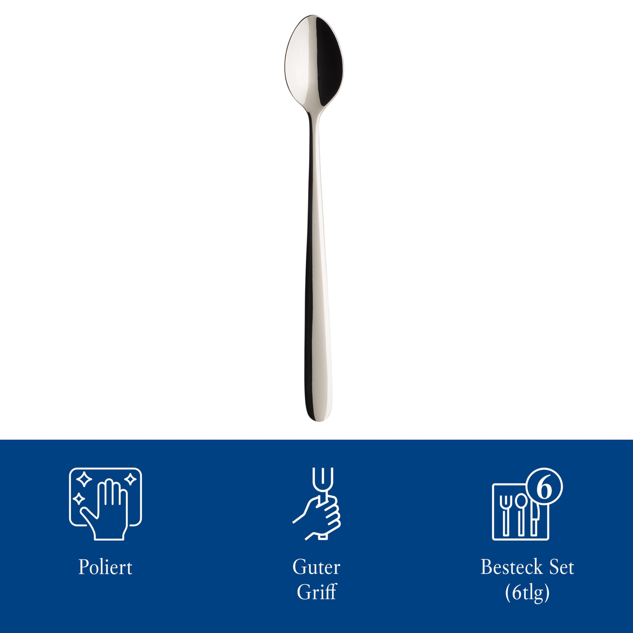 Villeroy & Boch - Daily Line 6-częściowy zestaw łyżeczek do latte macchiato, srebrne, nadają się do mycia w zmywarce, łyżki do latte macchiato, łyżki do lodów, platyna, stal nierdzewna