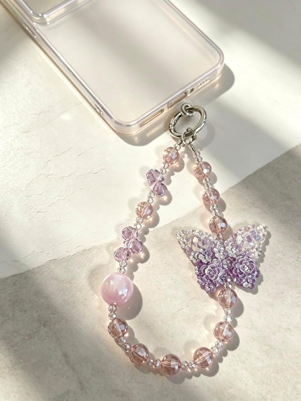 Meefisher Butterfly Beaded Phone Charm Wrist Strap Crystal Lanyard image 5